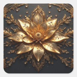 Luxuriöse Goldene Blume Quadratischer Aufkleber