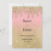 Luxuriöse goldene Glitzer pink ombre Tropfen Save  Einladung (Vorderseite)