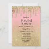 Luxuriöse goldene Glitzer Rosa ombre Tropfen Braut Einladung (Vorderseite)