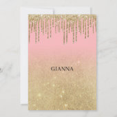 Luxuriöse goldene Glitzer Rosa ombre Tropfen Braut Einladung (Rückseite)