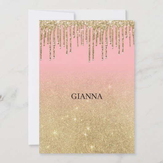 Luxuriöse goldene Glitzer Rosa ombre Tropfen Braut Einladung (Rückseite)