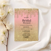 Luxuriöse goldene Glitzer Rosa ombre Tropfen Braut Einladung