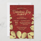 Luxuriöse Goldene Herzen mit Red Gemis Valentins P Einladung (Vorderseite)
