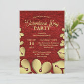 Luxuriöse Goldene Herzen mit Red Gemis Valentins P Einladung (Stehend Vorderseite)