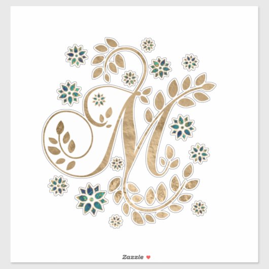 Luxuriöse goldene Kalligraphie Monogramm mit Buchs Aufkleber (Blatt)