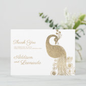 Luxuriöse goldene königliche Pfau elegant Danke Einladung (Stehend Vorderseite)