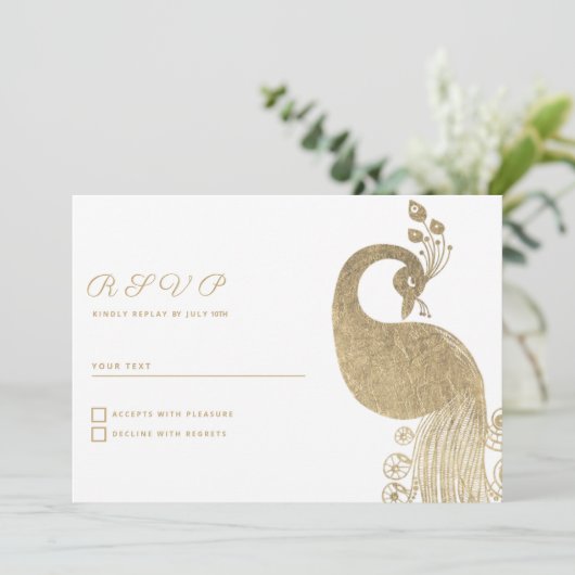 Luxuriöse goldene königliche Pfaue elegantes UAWG Einladung (Stehend Vorderseite)