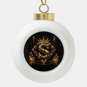 Luxuriöse goldene Letter S Krone Diamant Monogramm Keramik Kugel-Ornament