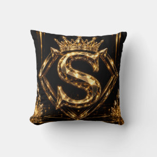 Luxuriöse goldene Letter S Krone Diamant Monogramm Kissen