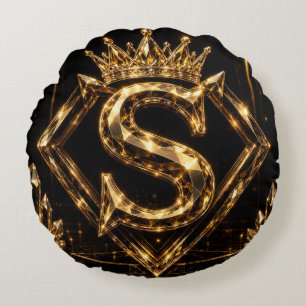 Luxuriöse goldene Letter S Krone Diamant Monogramm Rundes Kissen