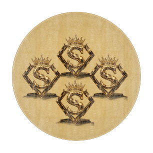 Luxuriöse goldene Letter S Krone Diamant Monogramm Schneidebrett