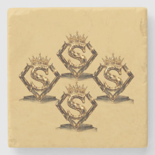 Luxuriöse goldene Letter S Krone Diamant Monogramm Steinuntersetzer