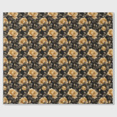 Luxuriöse goldene Rose Schwarz und Gold Blumenmust Geschenkpapier (Flach)