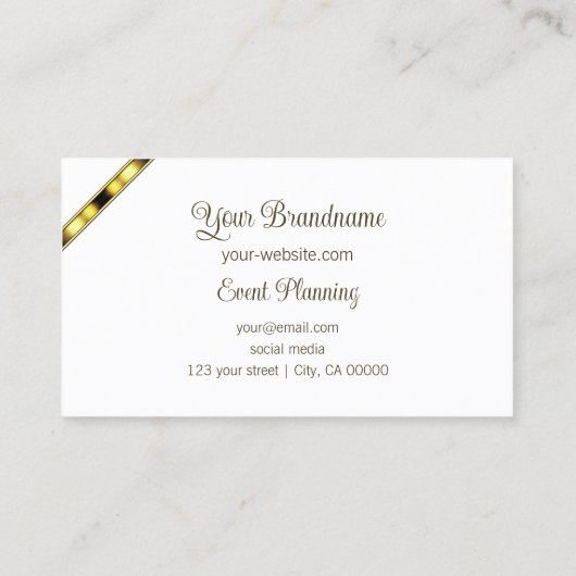 Luxuriöse goldene Streifen auf Weiß mit Oval Image Visitenkarte (Rückseite)