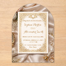 Luxuriöse goldene verzierte Hochzeitseinladung