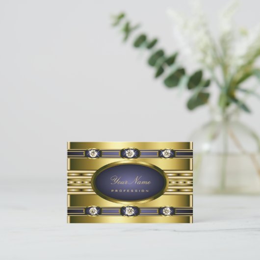 Luxuriöse Goldfarben mit Blau und Imitat Rhineston Visitenkarte (Stehend Vorderseite)