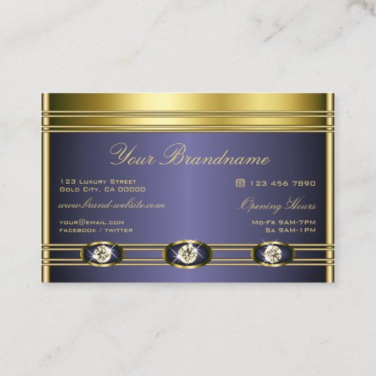 Luxuriöse Goldfarben mit Blau und Imitat Rhineston Visitenkarte (Rückseite)