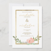 Luxuriöse goldfarbene Minze Frühling Blumen Hochze Einladung (Vorderseite)