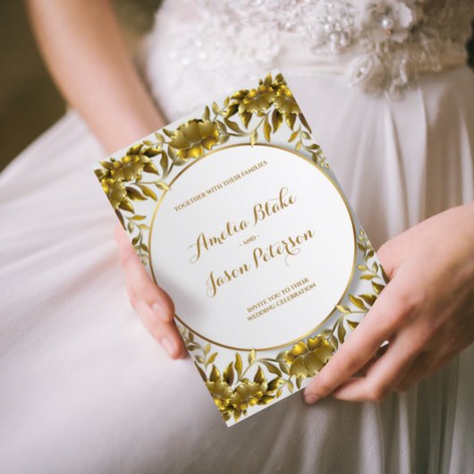 Luxuriöse goldgravierte Foliage-Hochzeit Einladung