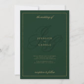 Luxuriöse goldgrüne Monogramm-Initialen Hochzeit Einladung (Vorderseite)