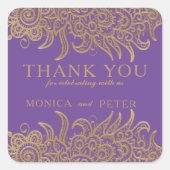 Luxuriöse Goldmedaille auf Lila klassischer Hochze Quadratischer Aufkleber (Vorderseite)
