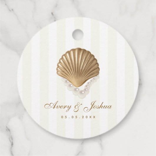 Luxuriöse Goldmedaille Seashell & Pearls Coastal W Geschenkanhänger (Rückseite)