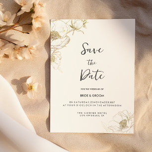 Luxuriöse Goldperle mit Blumen Save the Date Einladung