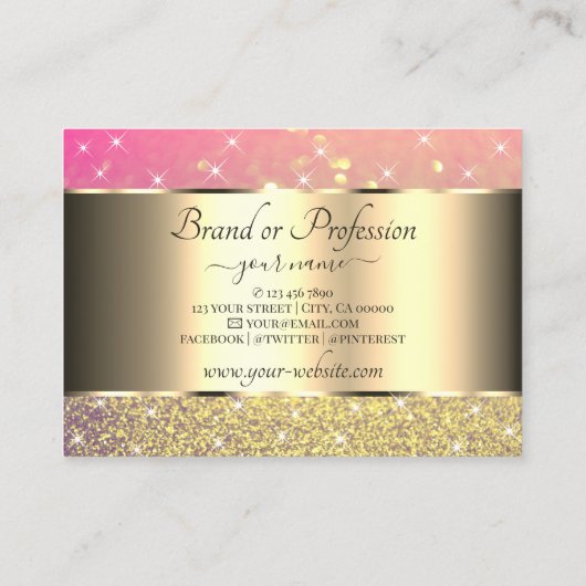 Luxuriöse goldrosa Lila Glitzer Luminous Stars Visitenkarte (Rückseite)