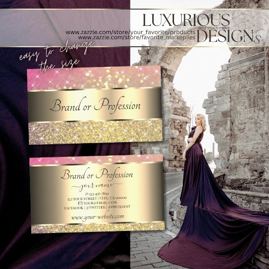 Luxuriöse goldrosa Lila Glitzer Luminous Stars Visitenkarte