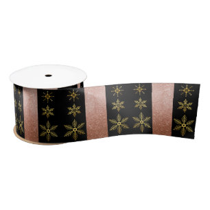 Luxuriöse Goldschneeflocken und rosa Glitzer Weihn Satinband