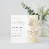 Luxuriöse Goldschrift Blumenmandala Hochzeit Einladung (Stehend Vorderseite)