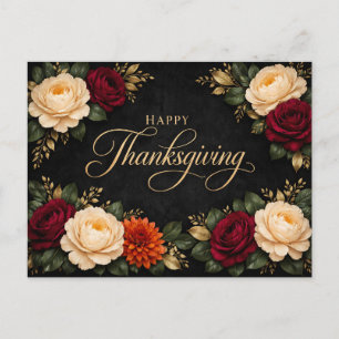 Luxuriöse Goldschrift Thanksgiving-Blumendesign Feiertagspostkarte