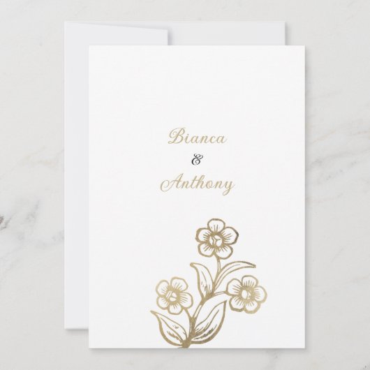 Luxuriöse Goldtypografie mit Blumenmuster Save the Einladung (Rückseite)