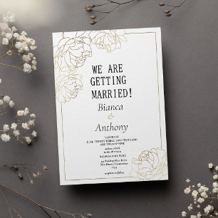 Luxuriöse Goldtypografie Pony Blumenhochzeit Einladung