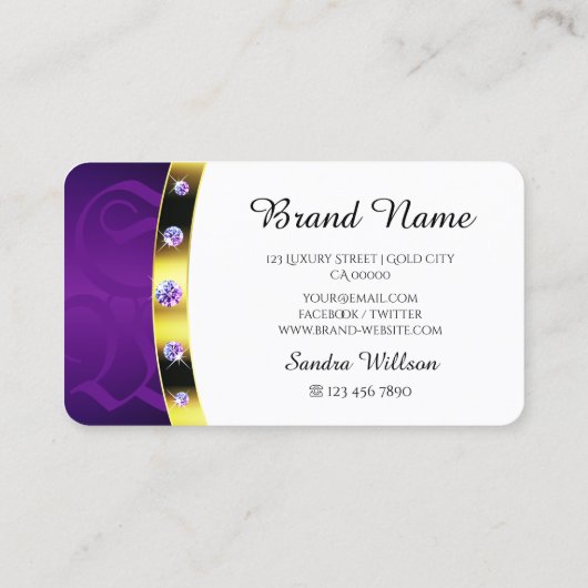 Luxuriöse goldweiße und Lila Monogram-Diamanten Visitenkarte (Rückseite)