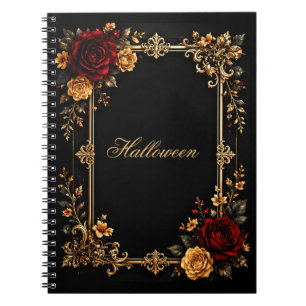 Luxuriöse gotische rote und goldene Rosen dunkel Notizblock