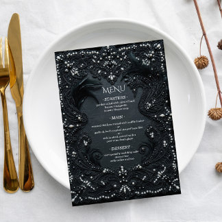Luxuriöse gotische Spitzen-Victorian-Hochzeit Menükarte