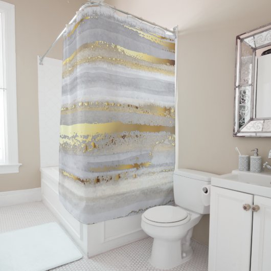 Luxuriöse graue Aquarellfarbe und goldene Textur Duschvorhang (Beispiel)