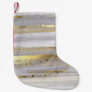 Luxuriöse graue Aquarellfarbe und goldene Textur Kleiner Weihnachtsstrumpf