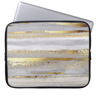 Luxuriöse graue Aquarellfarbe und goldene Textur Laptopschutzhülle