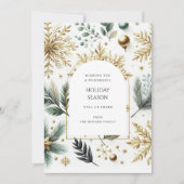 Luxuriöse Green Gold Snowflake Elegante Ferienkart (Vorderseite)