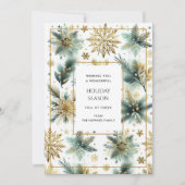 Luxuriöse Green Gold Snowflake Elegante Ferienkart (Vorderseite)