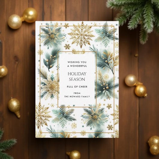 Luxuriöse Green Gold Snowflake Elegante Ferienkart