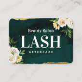 Luxuriöse Green und Gold Lash Aftercare Card Visitenkarte (Vorderseite)