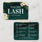 Luxuriöse Green und Gold Lash Aftercare Card Visitenkarte (Vorne/Hinten)