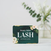 Luxuriöse Green und Gold Lash Aftercare Card Visitenkarte (Stehend Vorderseite)