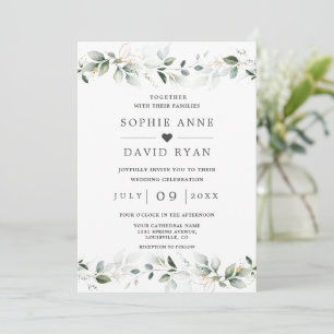 Luxuriöse Greenery Gold Blätter in einer Hochzeit Einladung