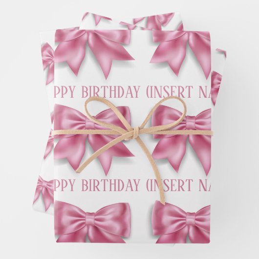 Luxuriöse große rosa Bogen breite Streifen Mädchen Geschenkpapier Set (Beispiel)