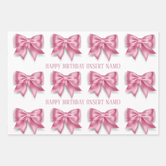 Luxuriöse große rosa Bogen breite Streifen Mädchen Geschenkpapier Set (Vorderseite)