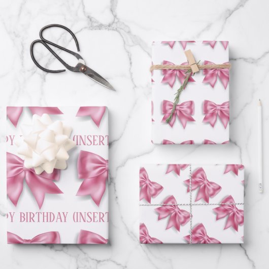 Luxuriöse große rosa Bogen breite Streifen Mädchen Geschenkpapier Set (Vorderseite)